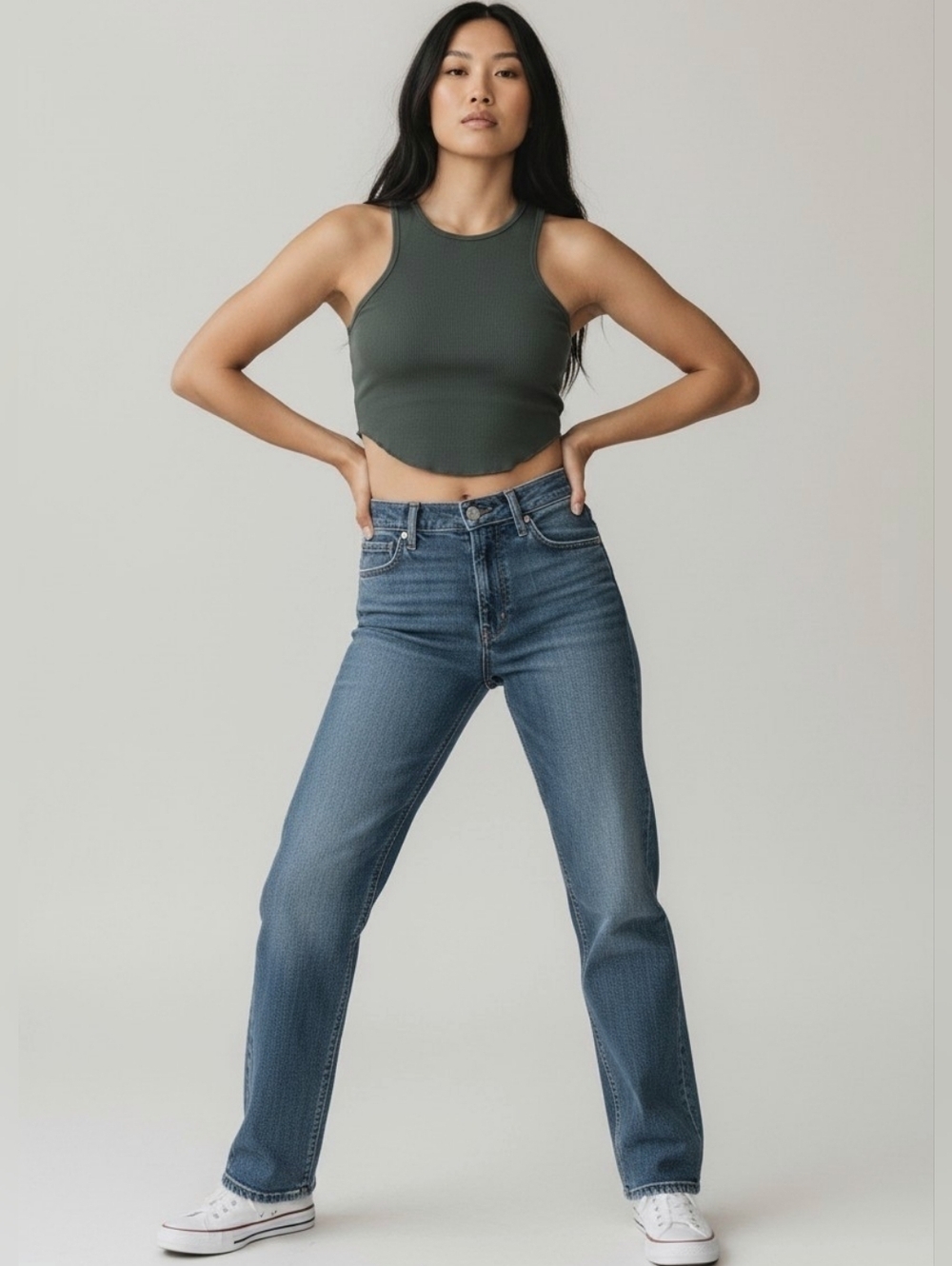 LNA California x Revolve Ribbed Cropped Tank Top, Charcoal Green